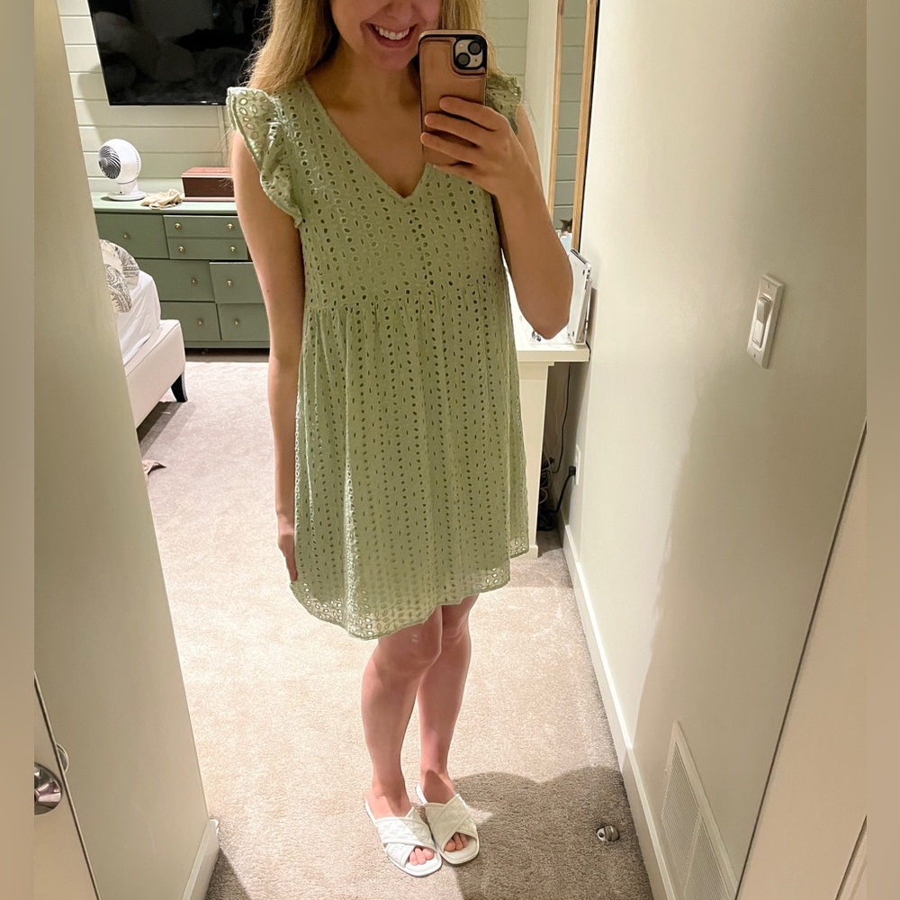 Vanilla Bay Green Flutter Sleeve Mini Sundress